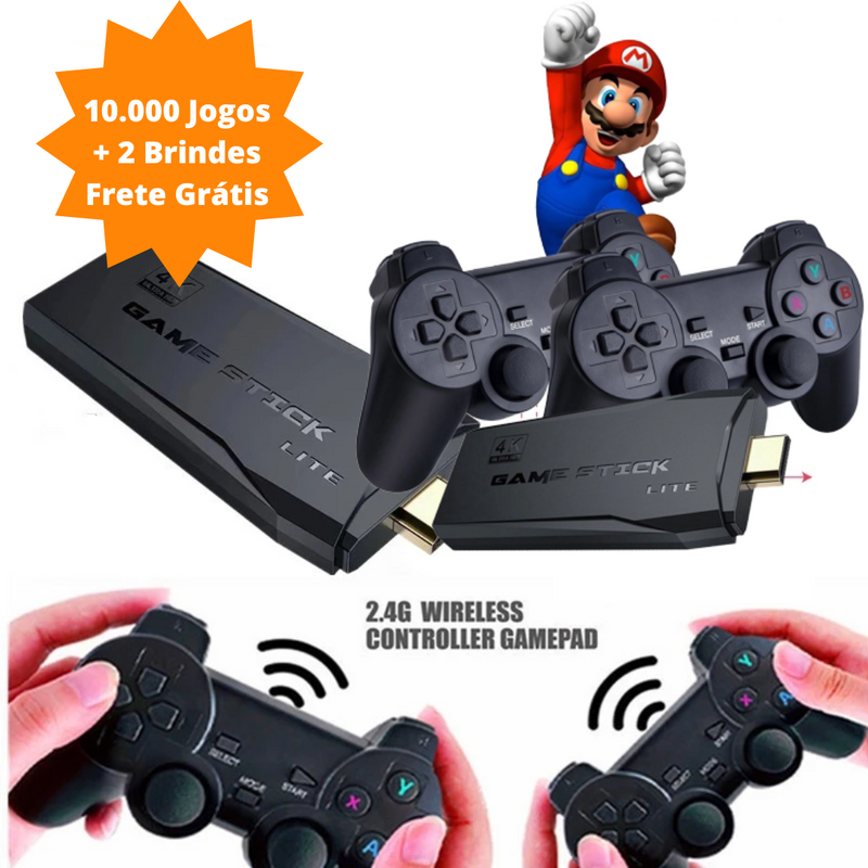 Vídeo Game Stick Retrô Original 4k Com 10000 Jogos + 2 Brindes
